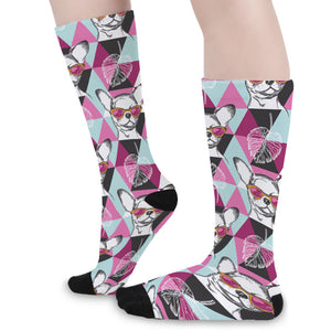 Hipster Chihuahua Pattern Print Long Socks