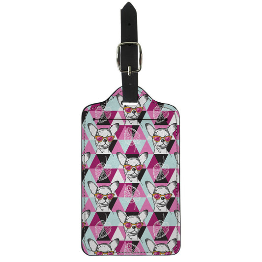 Hipster Chihuahua Pattern Print Luggage Tag