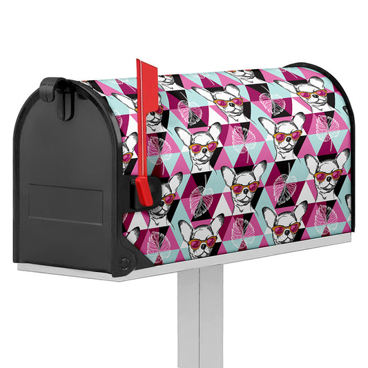 Hipster Chihuahua Pattern Print Mailbox Cover