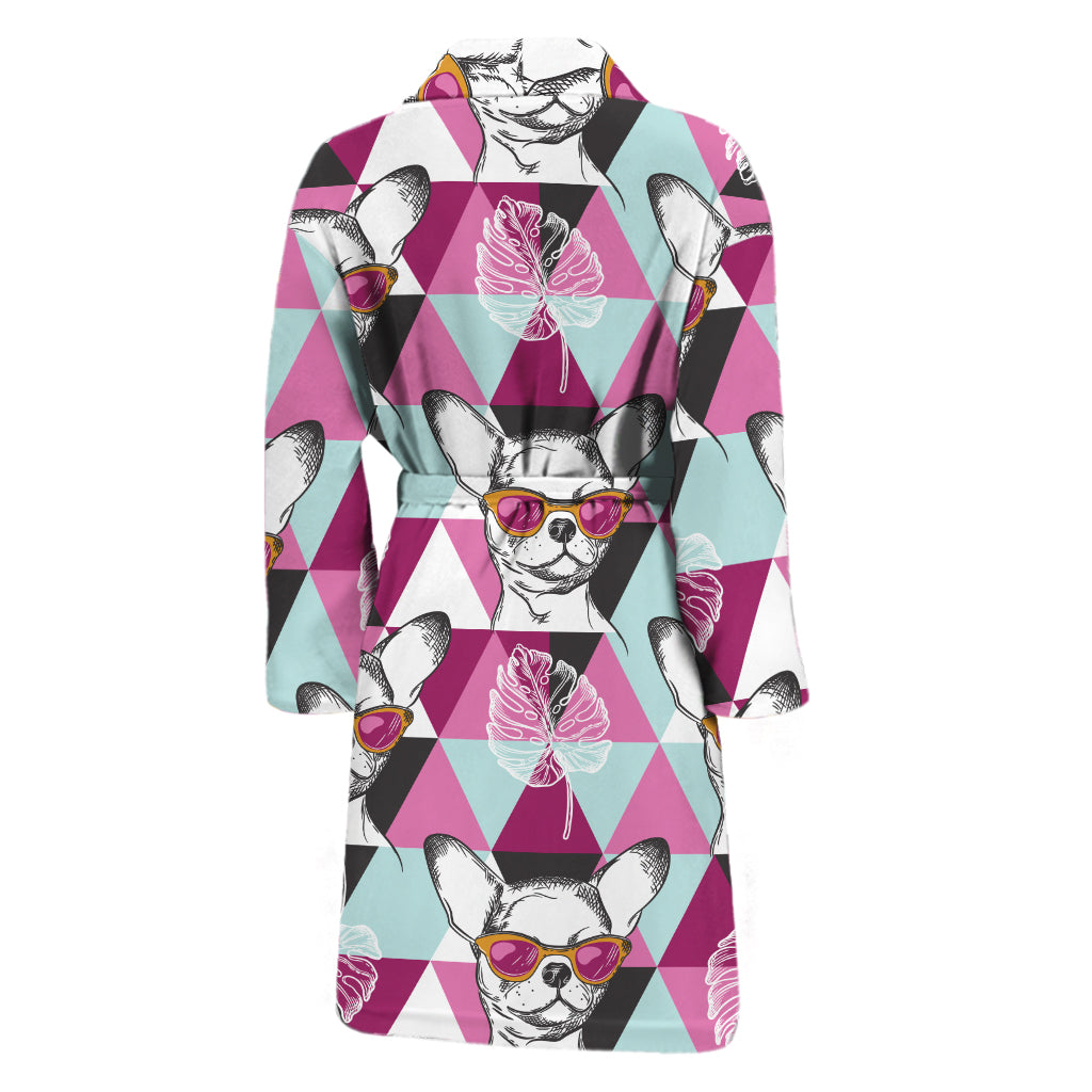 Hipster Chihuahua Pattern Print Men's Bathrobe