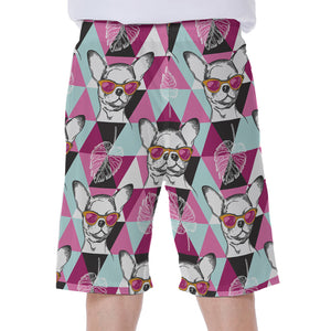 Hipster Chihuahua Pattern Print Men's Beach Shorts