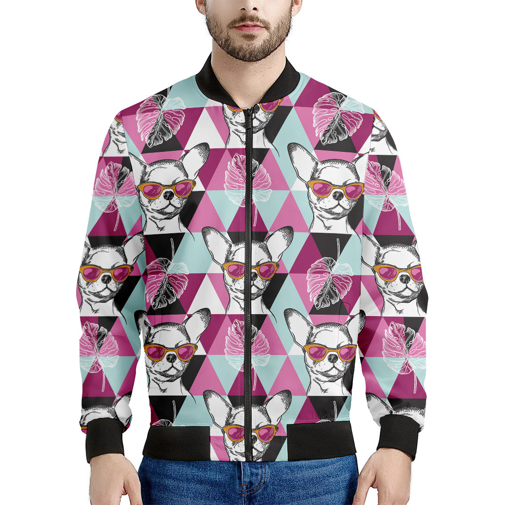 Hipster Chihuahua Pattern Print Men's Bomber Jacket