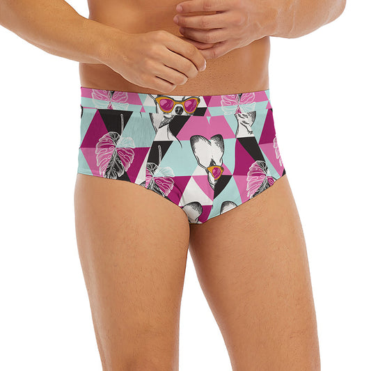 Hipster Chihuahua Pattern Print Men's Briefs