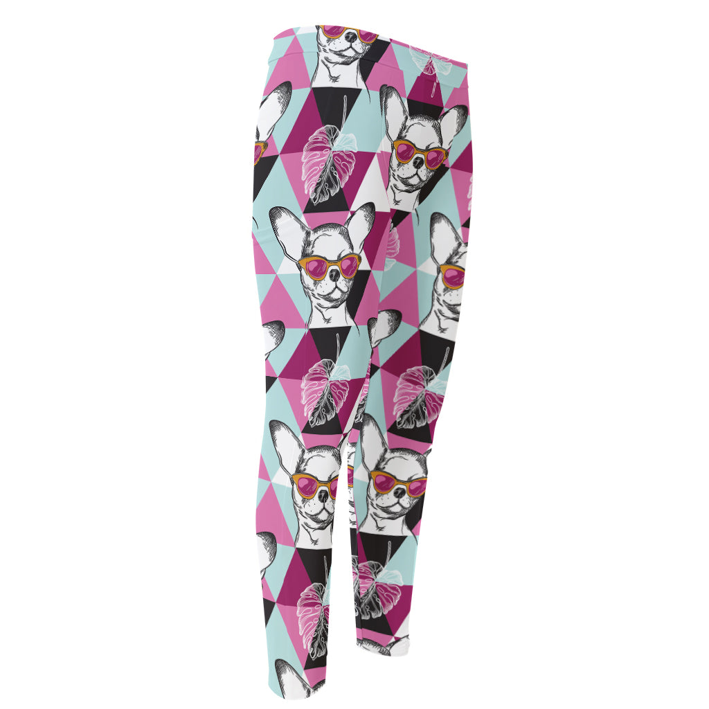 Hipster Chihuahua Pattern Print Men's Compression Pants