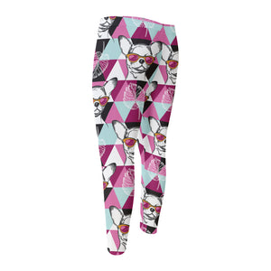 Hipster Chihuahua Pattern Print Men's Compression Pants