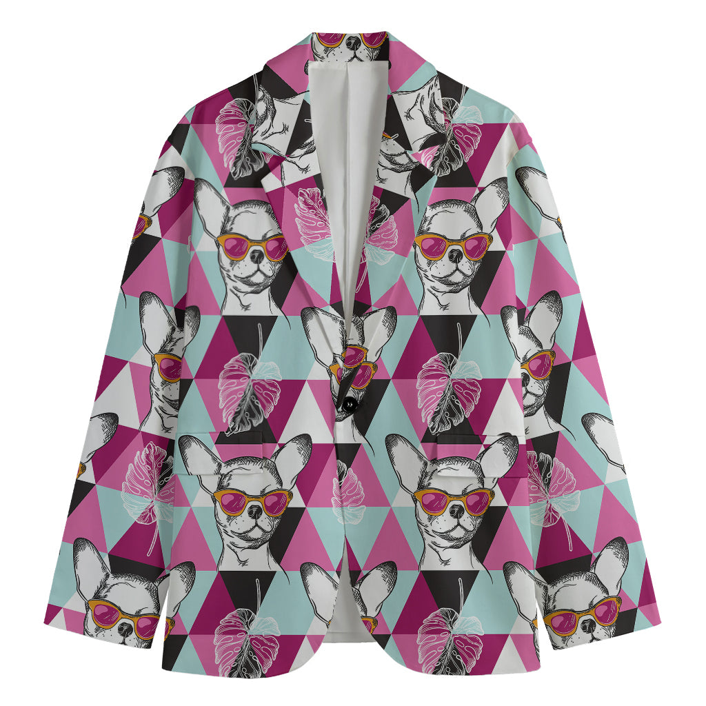 Hipster Chihuahua Pattern Print Men's Cotton Blazer