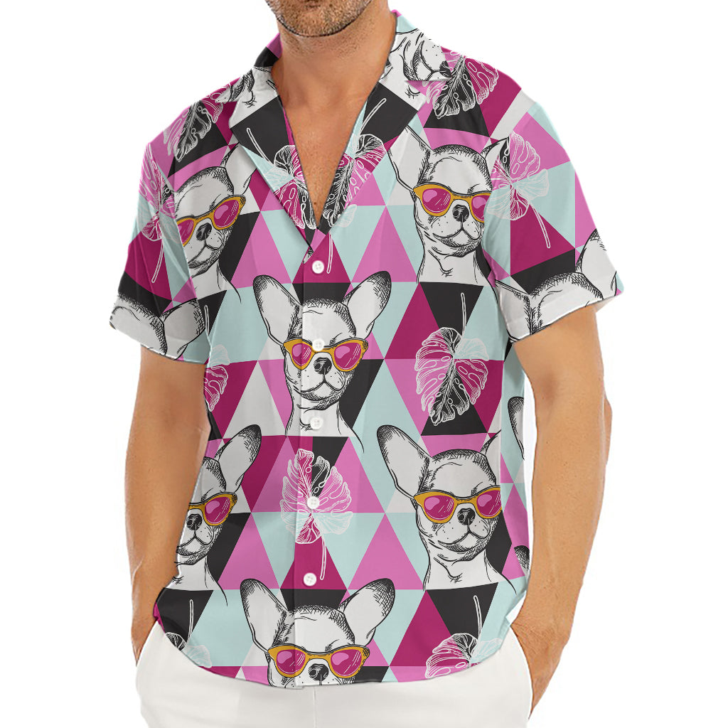 Hipster Chihuahua Pattern Print Men's Deep V-Neck Shirt