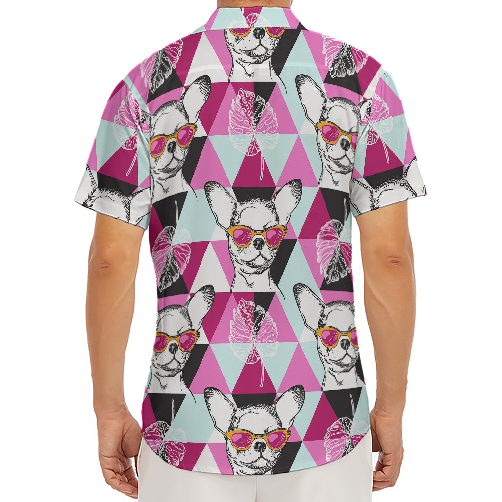 Hipster Chihuahua Pattern Print Men's Deep V-Neck Shirt