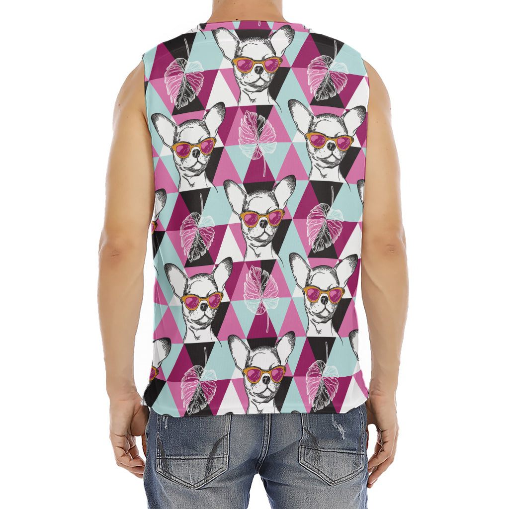 Hipster Chihuahua Pattern Print Men's Fitness Tank Top