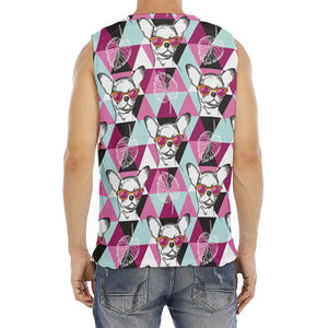 Hipster Chihuahua Pattern Print Men's Fitness Tank Top