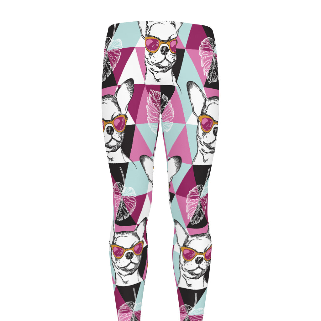 Hipster Chihuahua Pattern Print Men's leggings