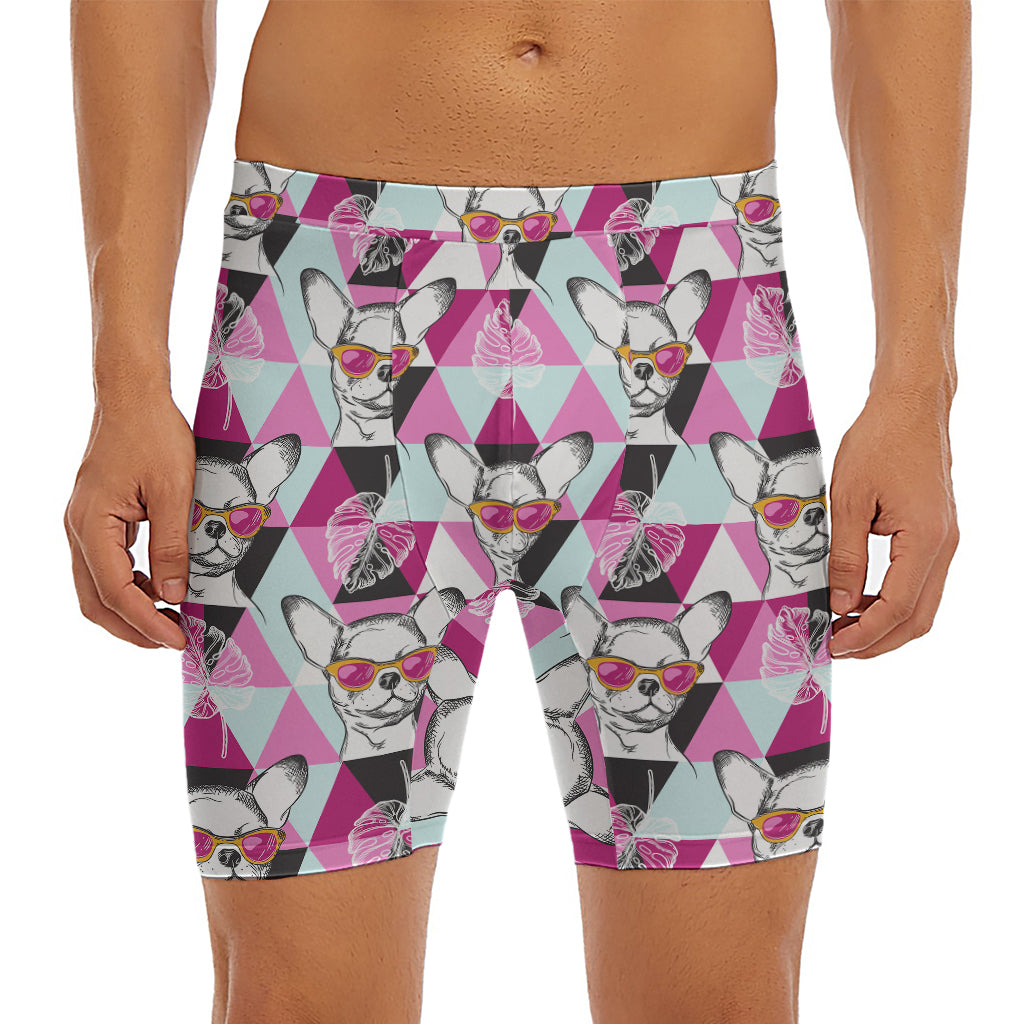 Hipster Chihuahua Pattern Print Men's Long Boxer Briefs