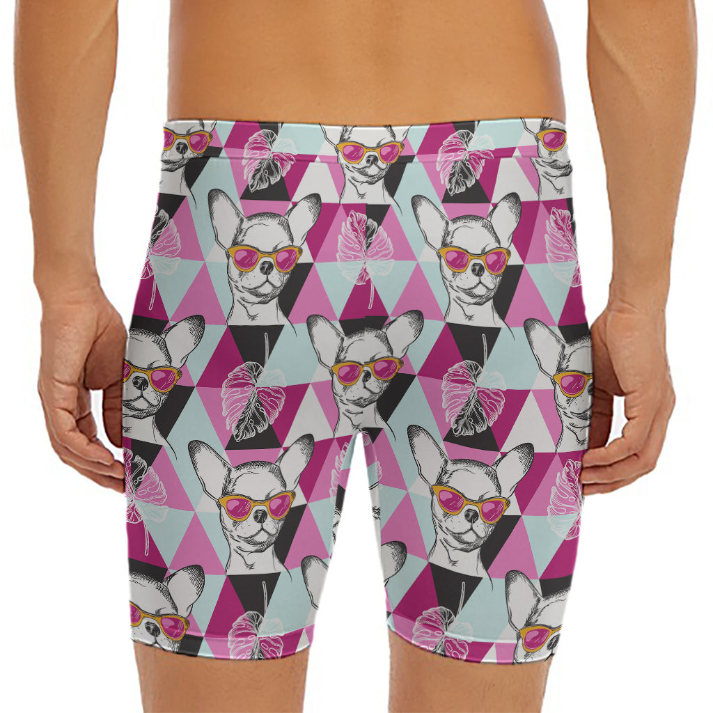 Hipster Chihuahua Pattern Print Men's Long Boxer Briefs