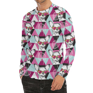 Hipster Chihuahua Pattern Print Men's Long Sleeve Rash Guard