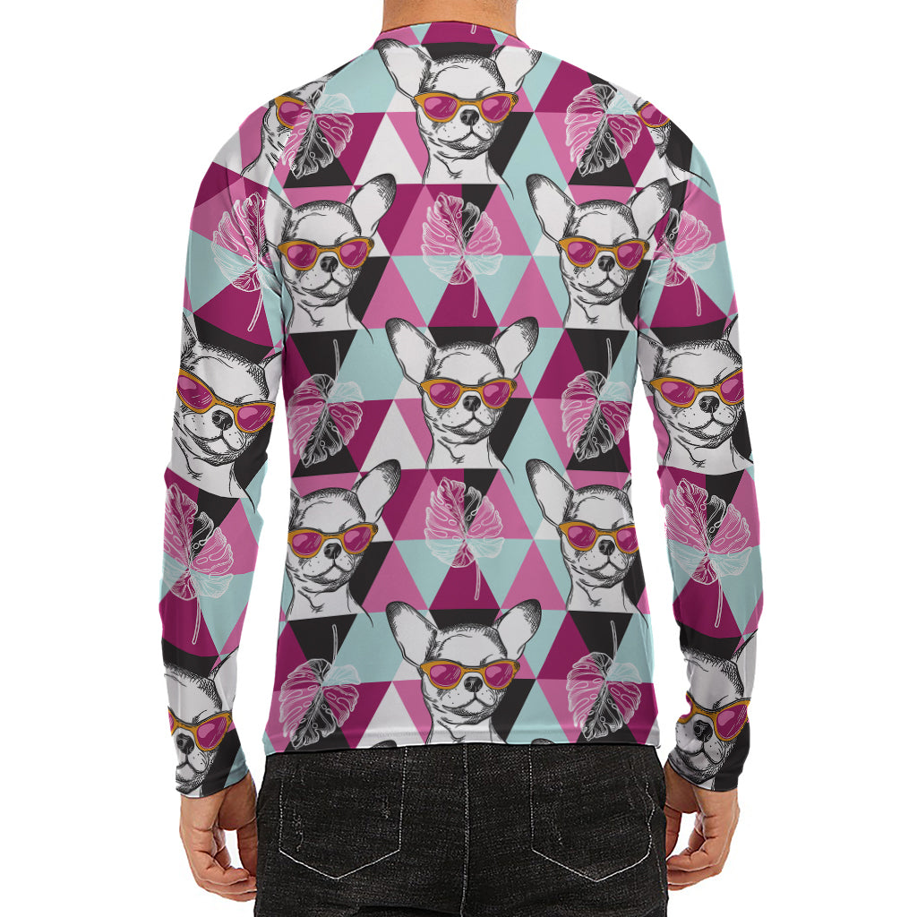 Hipster Chihuahua Pattern Print Men's Long Sleeve Rash Guard