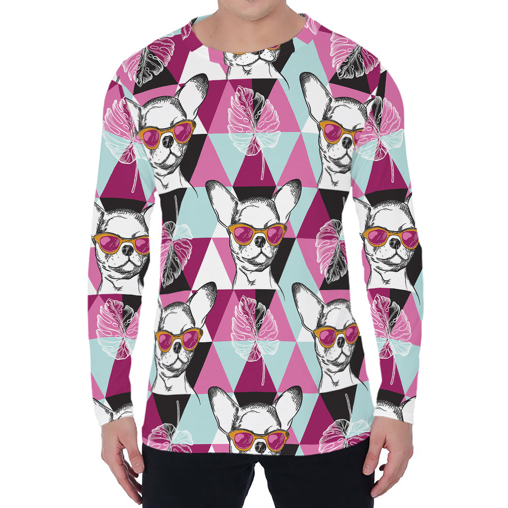 Hipster Chihuahua Pattern Print Men's Long Sleeve T-Shirt