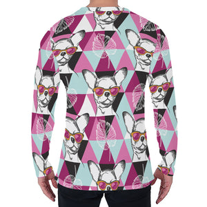 Hipster Chihuahua Pattern Print Men's Long Sleeve T-Shirt