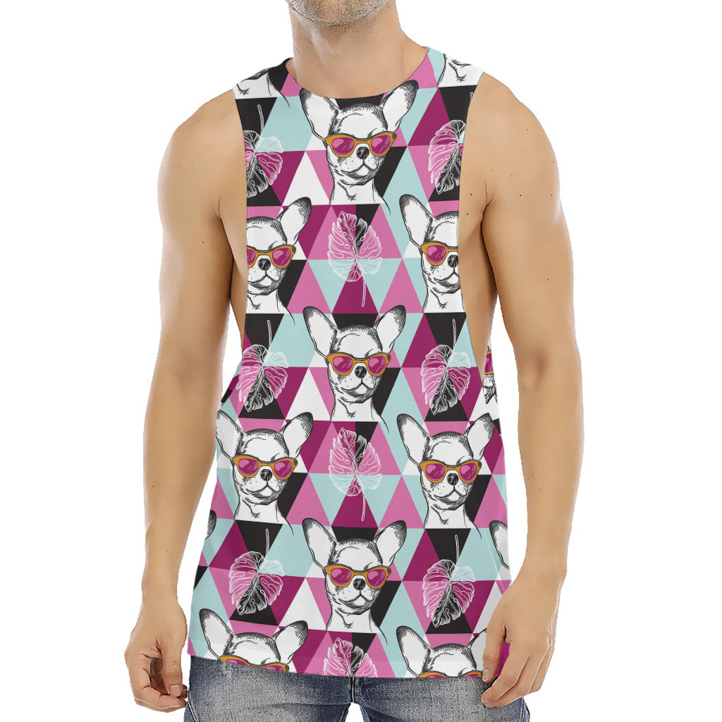 Hipster Chihuahua Pattern Print Men's Muscle Tank Top