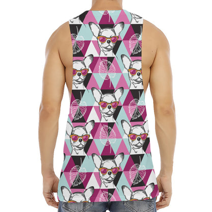Hipster Chihuahua Pattern Print Men's Muscle Tank Top