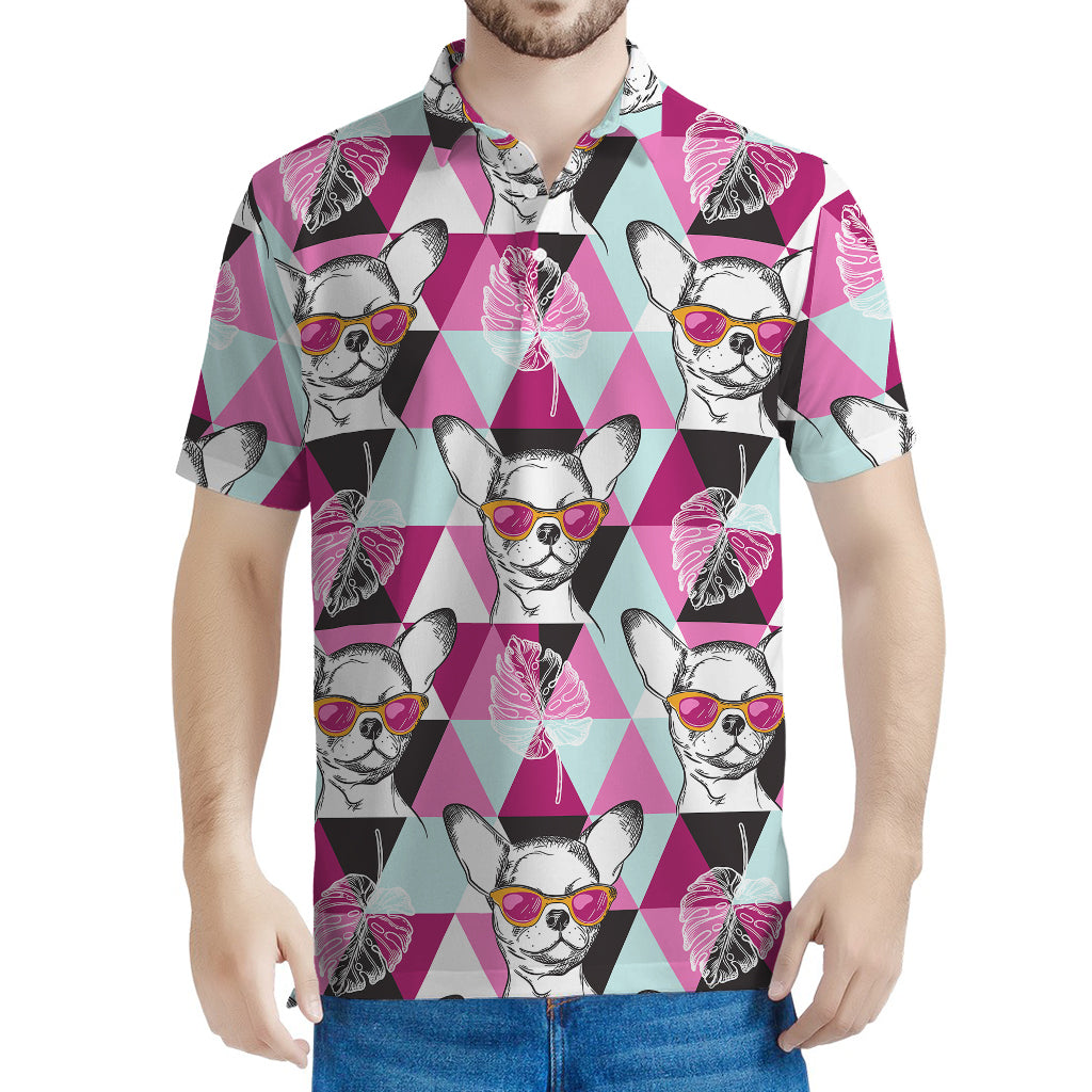 Hipster Chihuahua Pattern Print Men's Polo Shirt