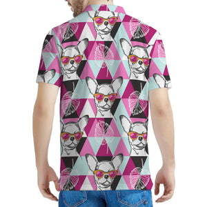 Hipster Chihuahua Pattern Print Men's Polo Shirt