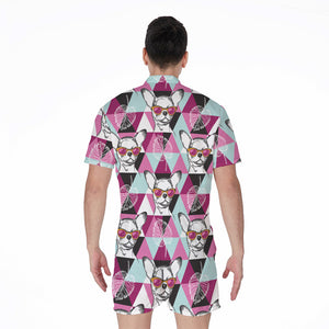 Hipster Chihuahua Pattern Print Men's Rompers