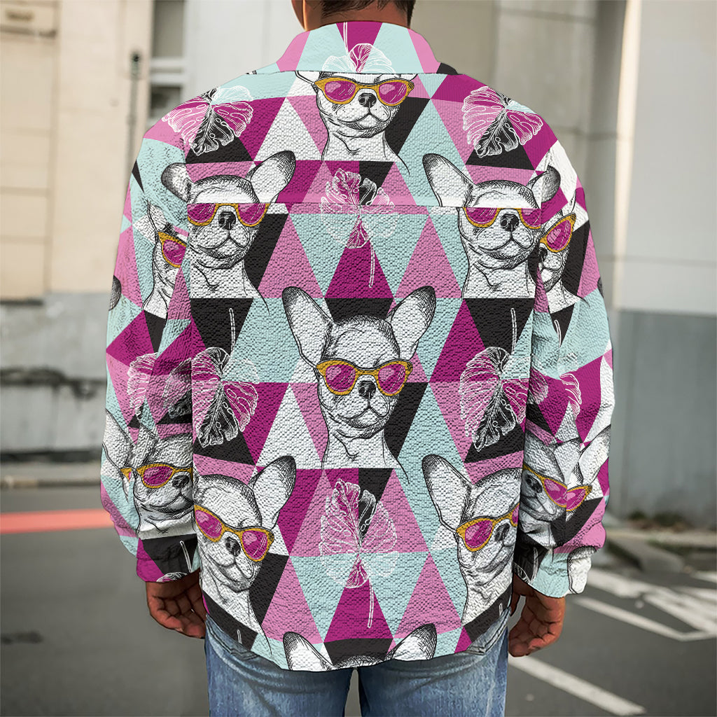 Hipster Chihuahua Pattern Print Men's Shirt Jacket