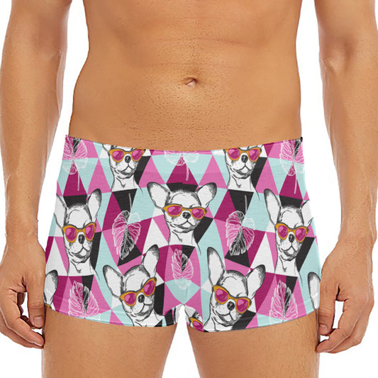 Hipster Chihuahua Pattern Print Men's Short Boxer Briefs