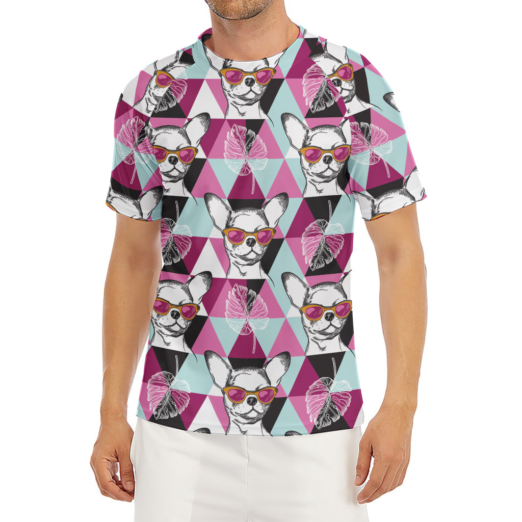 Hipster Chihuahua Pattern Print Men's Short Sleeve Rash Guard