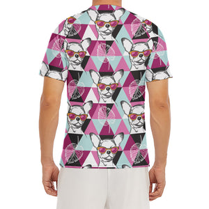 Hipster Chihuahua Pattern Print Men's Short Sleeve Rash Guard