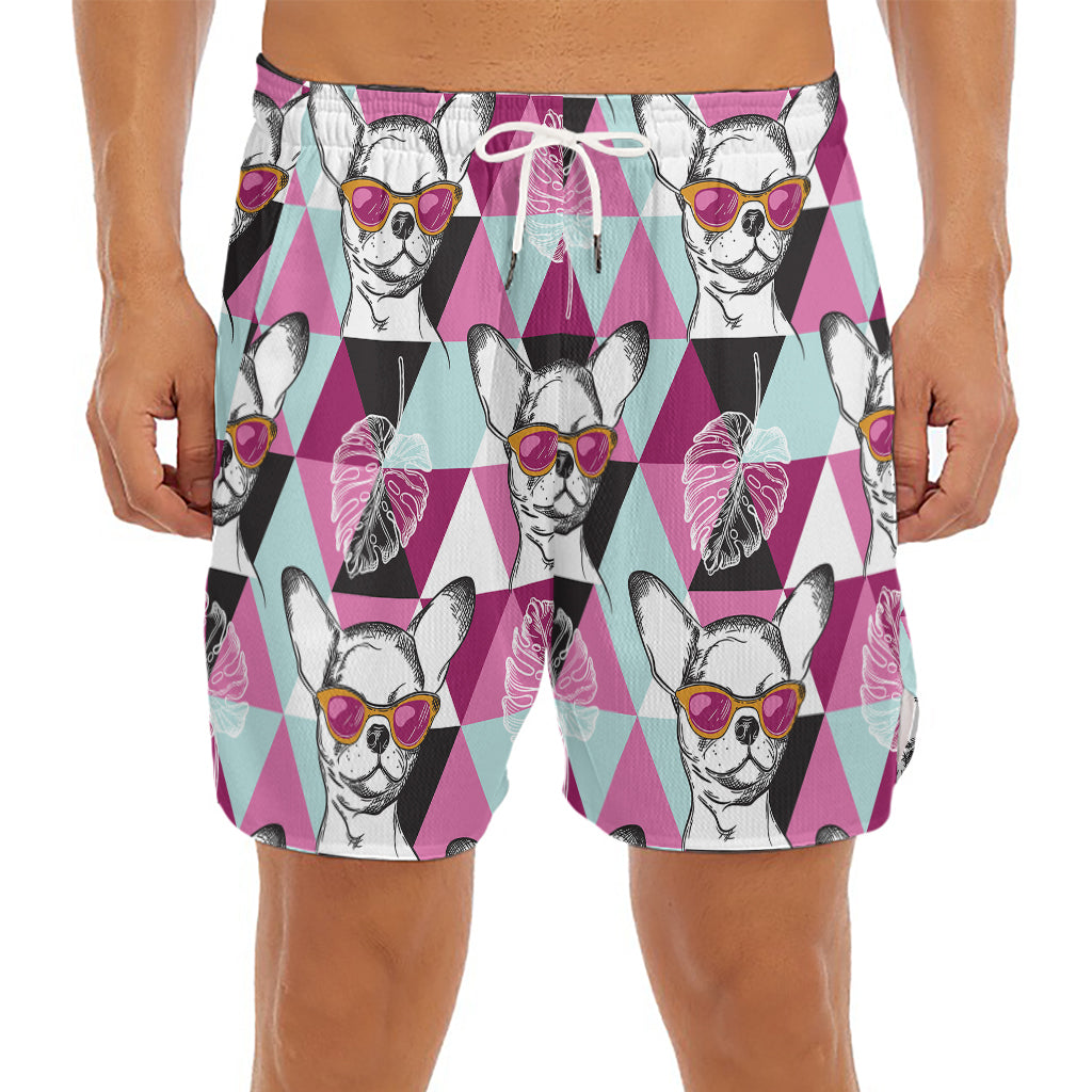 Hipster Chihuahua Pattern Print Men's Split Running Shorts