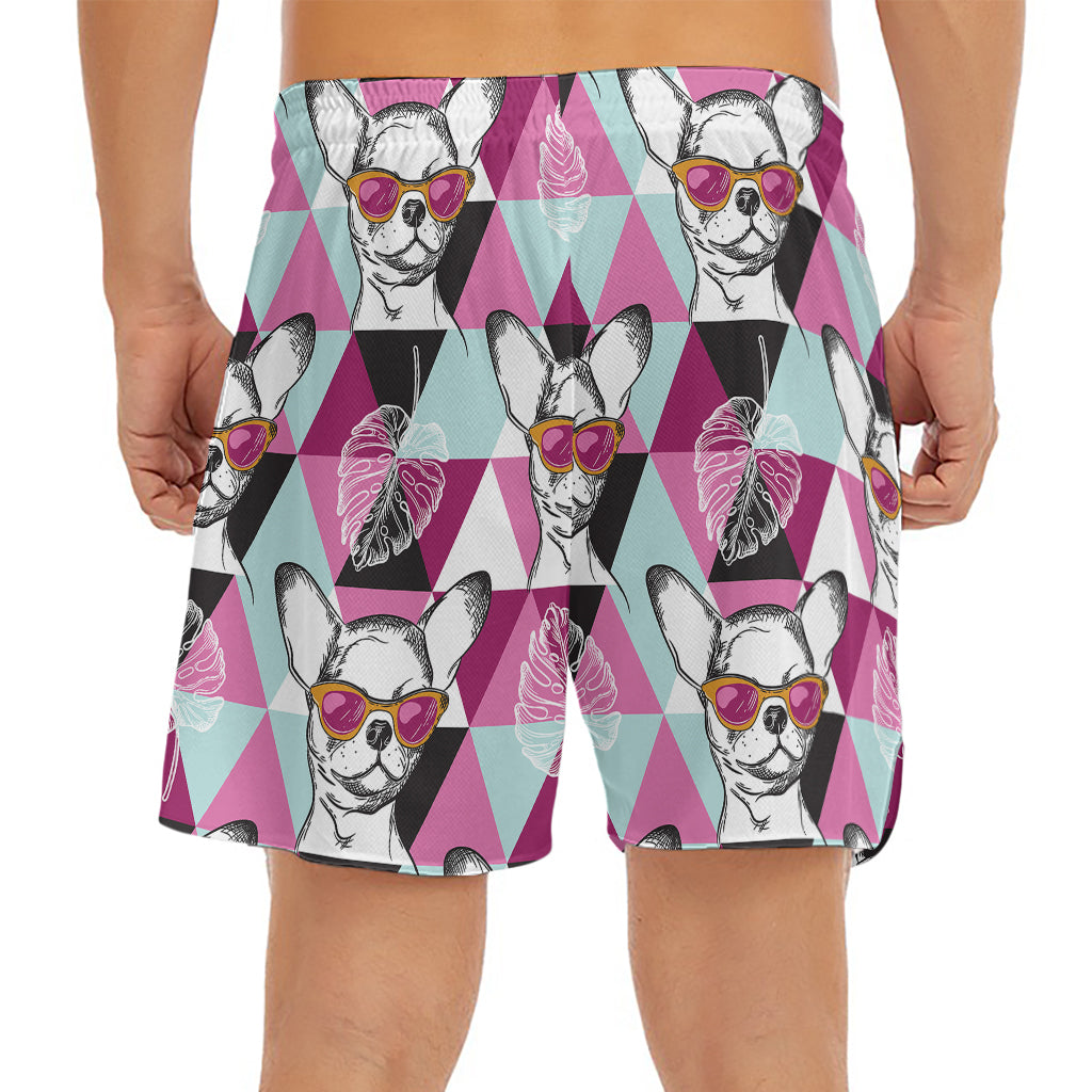 Hipster Chihuahua Pattern Print Men's Split Running Shorts