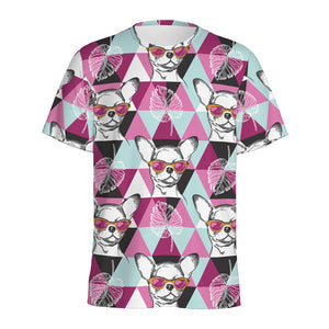 Hipster Chihuahua Pattern Print Men's Sports T-Shirt