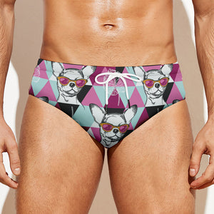 Hipster Chihuahua Pattern Print Men's Swim Briefs