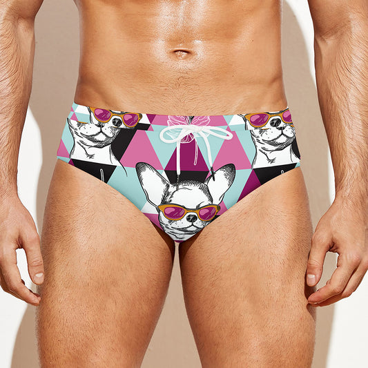 Hipster Chihuahua Pattern Print Men's Swim Briefs