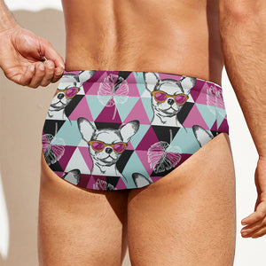 Hipster Chihuahua Pattern Print Men's Swim Briefs