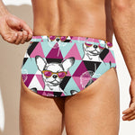 Hipster Chihuahua Pattern Print Men's Swim Briefs