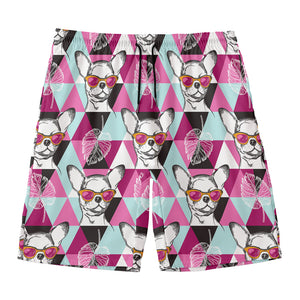 Hipster Chihuahua Pattern Print Men's Swim Trunks