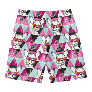 Hipster Chihuahua Pattern Print Men's Swim Trunks