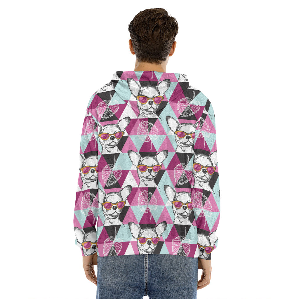 Hipster Chihuahua Pattern Print Men's Velvet Pullover Hoodie