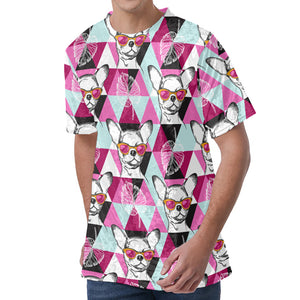 Hipster Chihuahua Pattern Print Men's Velvet T-Shirt