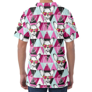 Hipster Chihuahua Pattern Print Men's Velvet T-Shirt