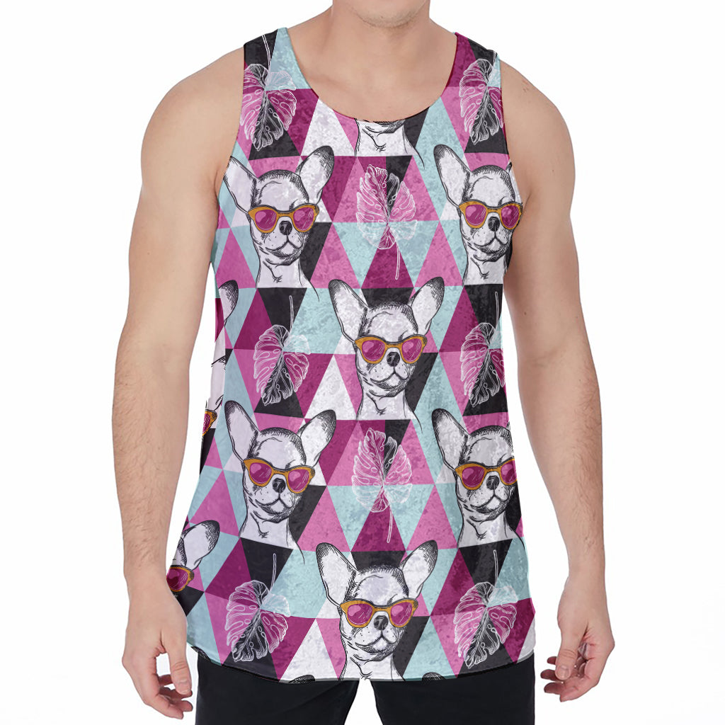 Hipster Chihuahua Pattern Print Men's Velvet Tank Top