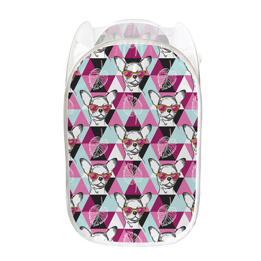 Hipster Chihuahua Pattern Print Mesh Laundry Hamper