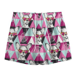 Hipster Chihuahua Pattern Print Mesh Shorts