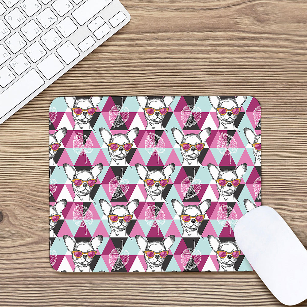 Hipster Chihuahua Pattern Print Mouse Pad