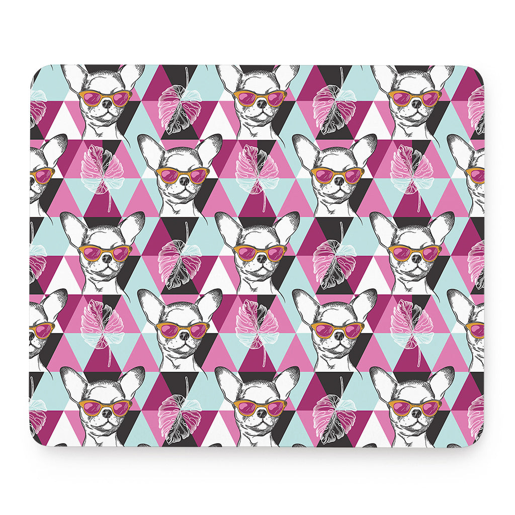 Hipster Chihuahua Pattern Print Mouse Pad