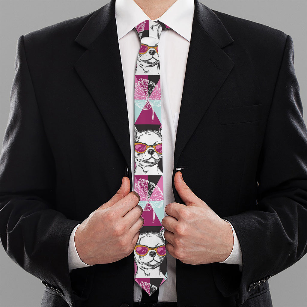 Hipster Chihuahua Pattern Print Necktie