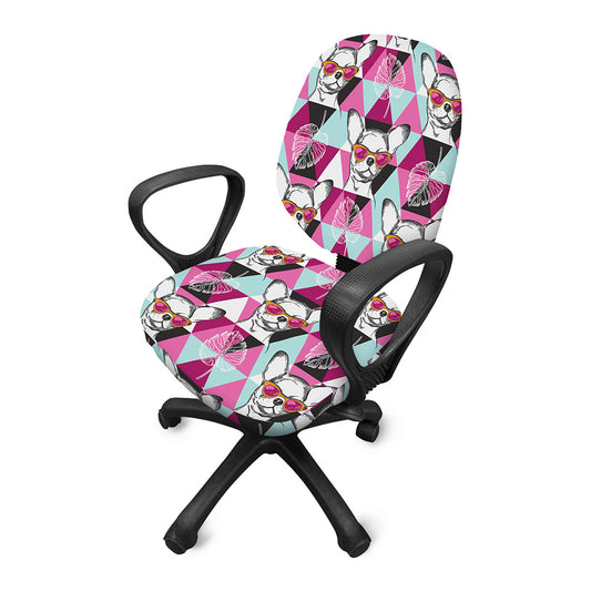 Hipster Chihuahua Pattern Print Office Chair Cover