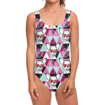 Hipster Chihuahua Pattern Print One Piece Swimsuit